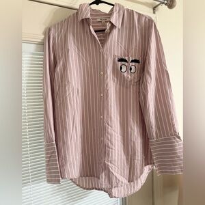 Madewell Striped Button-Down Shirt With Embroidered Eyes Pocket